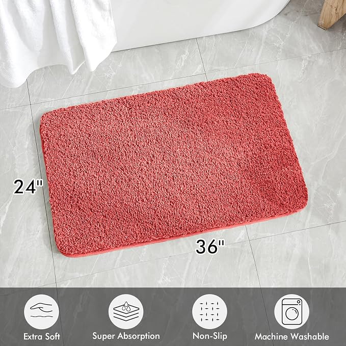 MIULEE Coral Large Bathroom Rugs Soft Microfiber Bath Mat 24x36 Inch | Absorbent, Non Slip, Quick Dry, Fluffy Bath Rugs for Bathroom Floor Tub Showers, Machine Washable
