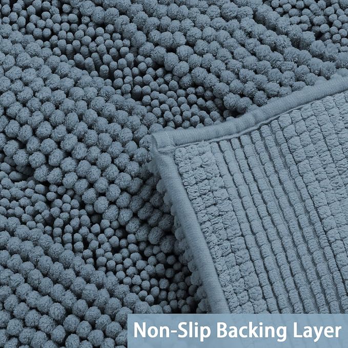 Turquoize Chenille Bath Rugs Shaggy Bathroom Rugs Non Slip Bath Rugs for Bathroom 20 x 32 and 17 x 24 Stone Blue Bath Rug Extra Soft and Absorbent Area Rug, (20" x 32" and 17" x 24"), Stone Blue