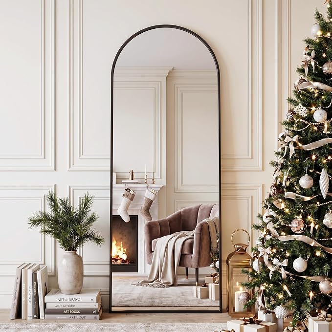 Full Length Mirror, 58" x 19" Arched Full Body Mirror Large Standing Floor Mirrors, Mirrors for Bedroom, Bathroom, Living Room Standing or Wall Leaning, Black