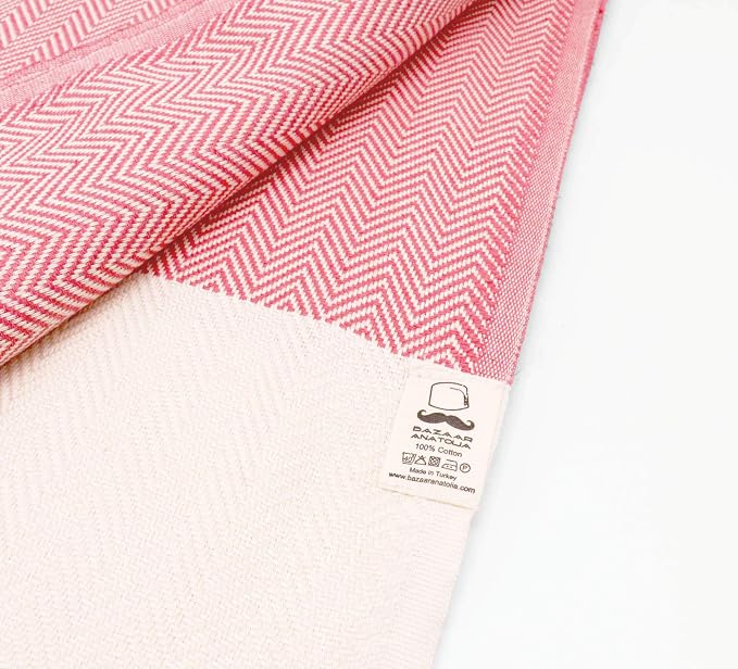 Beach Towel, 100% Cotton, 71x39 in, Herringbone Coral