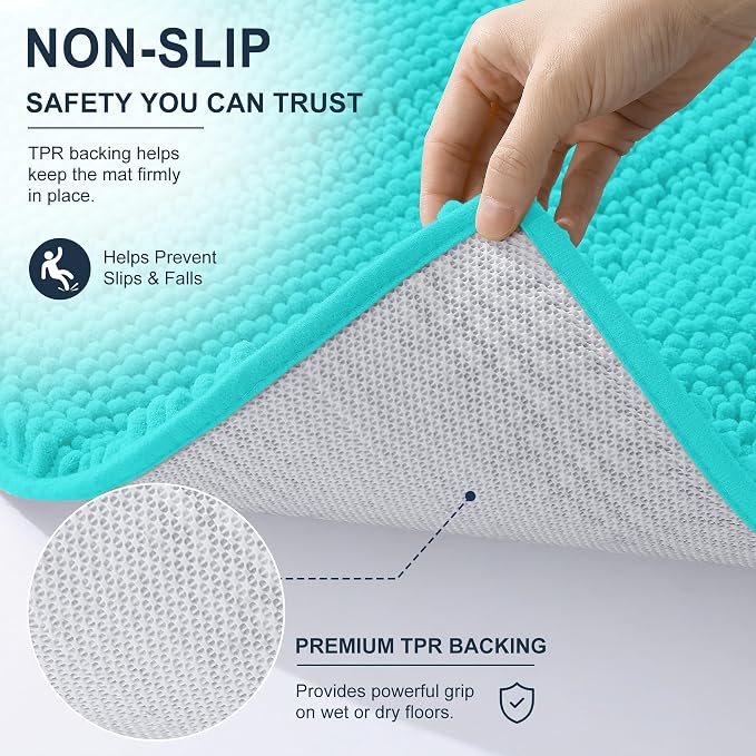 Smiry Thick Chenille Bathroom Runner Rugs 70x24, Absorbent Bath Mat, Teal | Quick‑Dry & Machine Washable, Non‑Slip Bath Carpet, Soft Striped Bath Rugs for Tub & Shower, Modern Home Decor Accessories