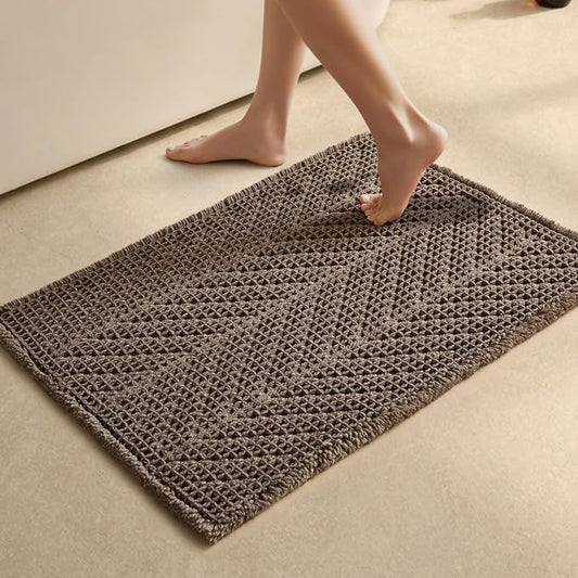 Sunfly Boho Herringbone Waffle Bath Mat, Ultra Soft Non-Slip Bathroom Rug - Super Absorbent & Quick Dry, Washable Bath Rug for Bathroom 20"x30" Taupe