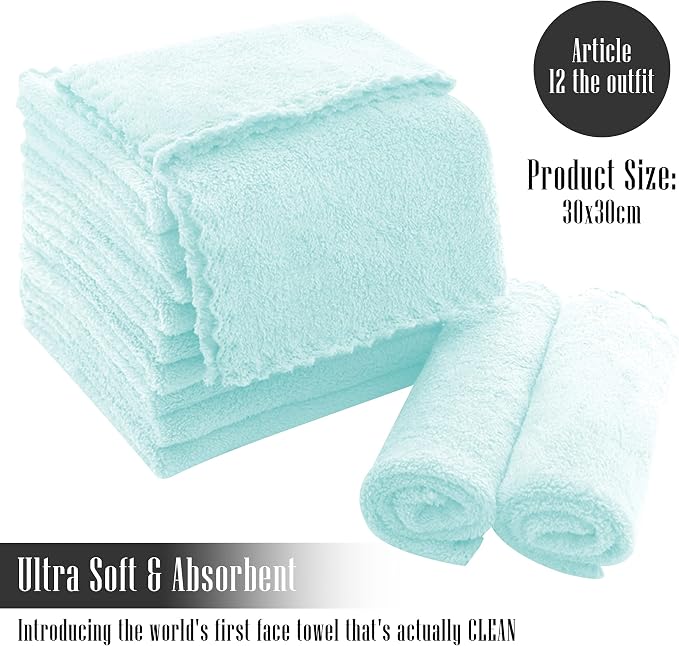 TENSTARS 12 Pack Premium Washcloths Set - Quick Drying- Soft Microfiber Coral Velvet Highly Absorbent Wash Clothes - Multipurpose Use as Bath, Spa, Facial, Fingertip Towel (Frozen Blue)