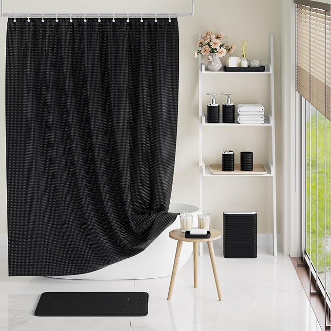 Bathroom Set - 25PC Bathroom Sets with Shower Curtain and Rugs, Black Bathroom Set, Bathroom Accessory Set, Luxury Bathroom Accessories Set, Trash Can, Toilet Brush & Soap Dispenser