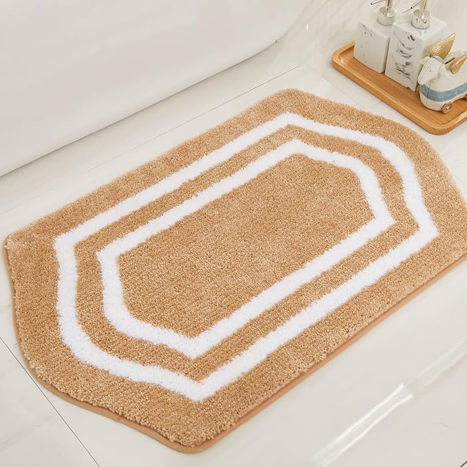COSY HOMEER Non-Slip Bath Mat Extra Thick Absorbent Plush Washable | 17"x27" White/Beige Non-Slip Extra Thick Plush Absorbent Machine Washable Bath Mat Bathroom Rug Floor Tub Shower
