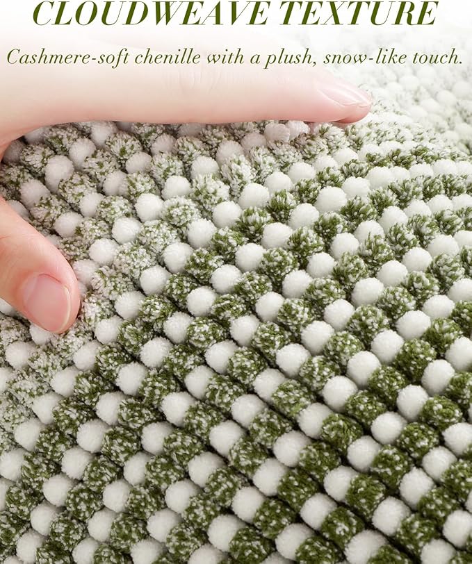 Chenille Bathroom Rugs, 24 x 43 Inches Non Slip Absorbent Bath Mat, Soft Shaggy Shower Bath Floor Mats for Bathroom, Machine Washable(Sage)