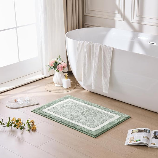 CozeCube Sage Green Bath Mat 36"x24" Non Slip Washable Rug | For Bathroom Non Slip, Fluffy Absorbent Microfiber Bath Mats Machine Wash, Stylish Large Aesthetic Bathroom Rugs