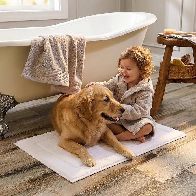 GRANNY SAYS White Bathroom Rug 20" x 32", Non-Slip Microfiber Bath Mat | Ultra-soft, durable TPR backing for reliable grip, fast water absorption, machine washable for Vanity, Shower, Tub