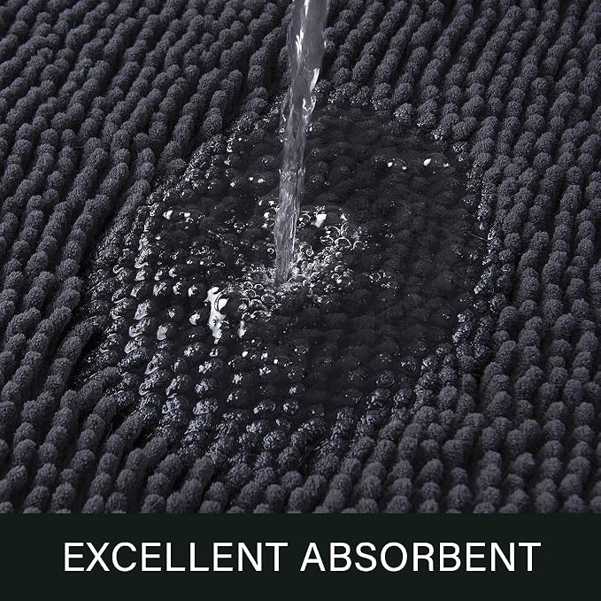 LOCHAS Luxury Bathroom Rug Shaggy Bath Mat 24 x 17 Inch, Dark Grey | Washable Non Slip Bath Rugs for Bathroom Shower, Soft Plush Chenille Absorbent Carpets