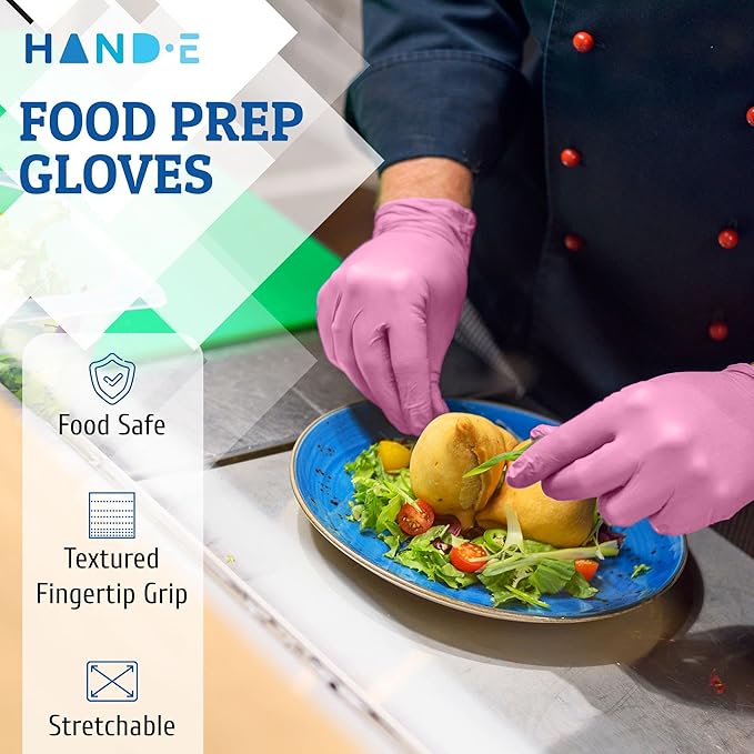 Hand-E Touch Pink Nitrile Disposable Gloves - Esthetician, Nail Tech, Hair Dye & Stylist, Cleaning Gloves