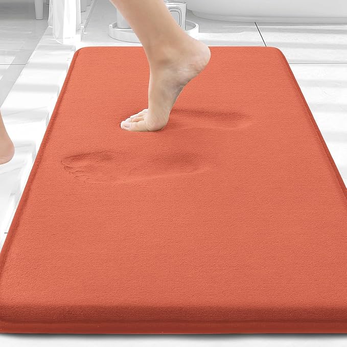 Smiry Memory Foam Bath Mat 30x20, Extra Soft and Absorbent Bathroom Rugs | Coral, Quick Dry Machine Washable Non-Slip Bath Mat for Bathroom Floor, Shower and Tub