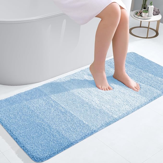 OLANLY Bathroom Runner Rug 47x20, Extra Soft Absorbent Microfiber Bath Rugs | Sky Blue, Non-Slip Quick-Drying Rubber Backing, Washable Long Bath Mat for Floor, Tub and Shower, Home Decor
