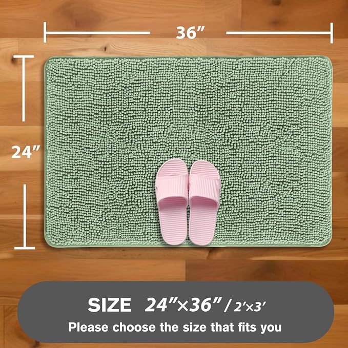 Sea Foam Bathroom Rugs – Absorbent and Washable Bath Mat, Non-Slip, Thick Soft Chenille Bath Rugs for Bathroom Floor, Shower, Sink - 24" x 36"