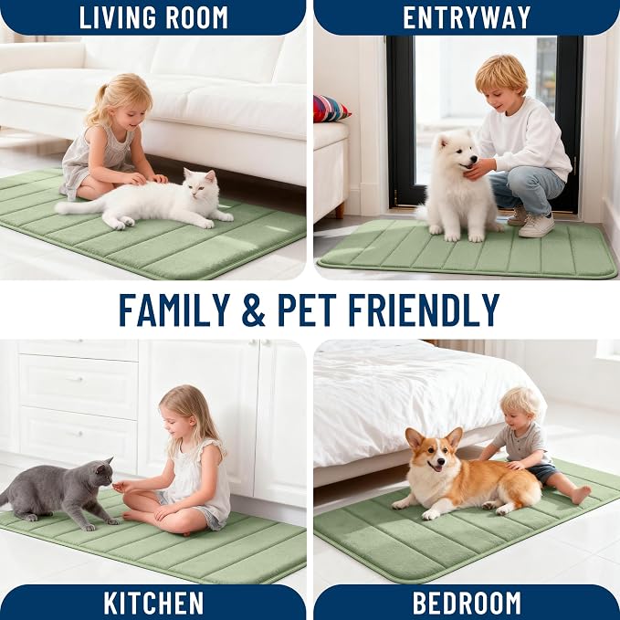 OLANLY Memory Foam Bath Mat 24x16, Super Soft and Absorbent Bathroom Rugs | Sage Green, Quick Dry Bath Rug, Machine Washable Shower Floor Mats, Bathmat Carpet for Bathroom Floor, Tub and Shower