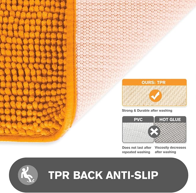 Small Bathroom Rug 12"x18" – Washable and Absorbent Bath Mat, Non Slip, Thick Soft Chenille Bath Rugs for Bathroom, Shower, Sink, Dog mat(Flame Orange)