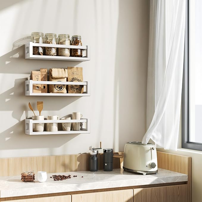 3 Pack Solid Wood Floating Shelves for Wall, Nursery Bookshelf, White | Durable Solid Wood Construction, Deep Shelf Space for Books, Toys, Plants, Photos and Kitchen Storage