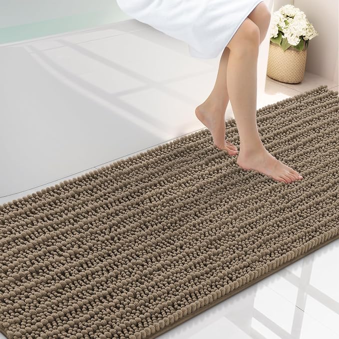 Smiry Bathroom Rugs 70X24, Extra Soft Rubber Backing Chenille Bath Mats | Camel Machine Washable Non Slip Quick Dry Bath Mats for Bathroom Floor, Tub, Shower, Home Decor Accessories