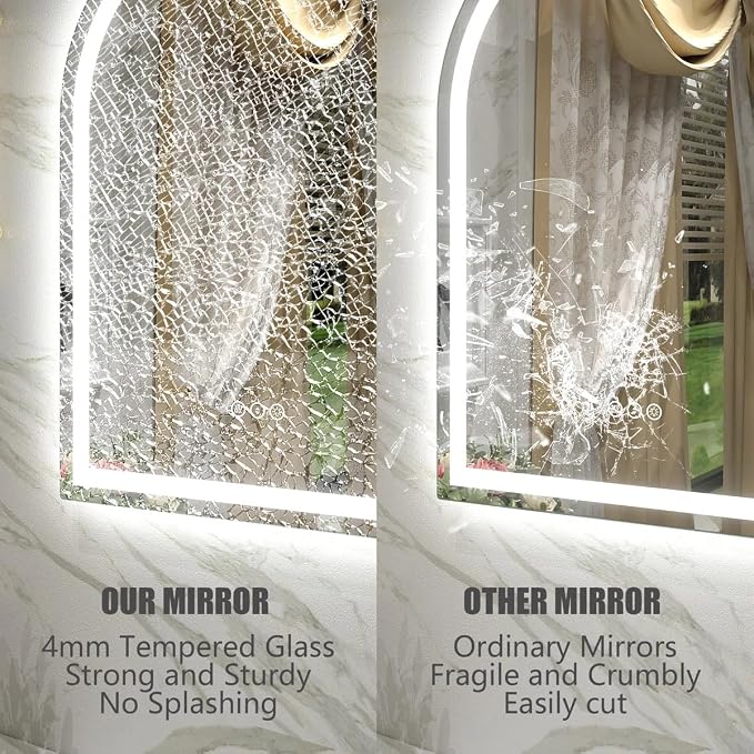 32x42 Inch Arched LED Bathroom Mirror | Dimmable LED Lighted Bathroom Vanity Mirror, Backlit and Frontlit, Anti-Fog, 3 Colors, Memory, Shatter-Proof, ETL Listed
