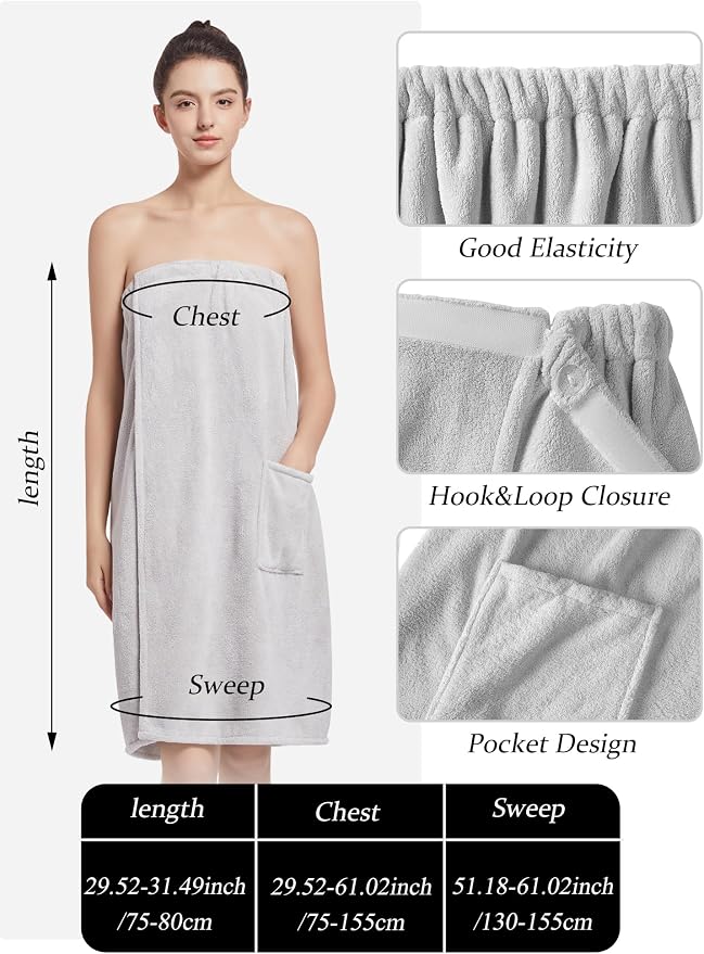 Women'S Soft Wrap Towel Full Length，Bath Robe After Shower Female Plush Long，Spa Bathrobes Lightweight With Pockets