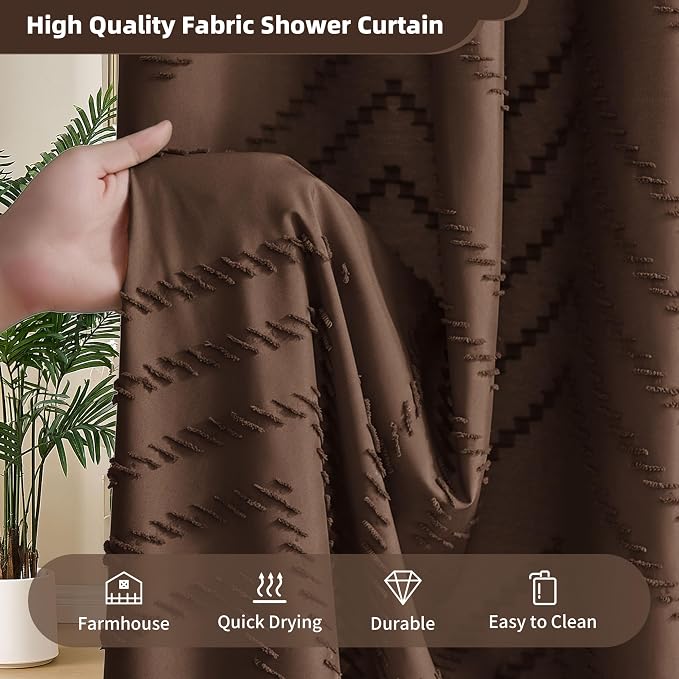 Siiluminisoy Brown Shower Curtain Fabric Shower Curtain for Bathroom 72 x 90 Tufted Chevron Textured Striped Modern Farmhouse Minimalist for Bathroom