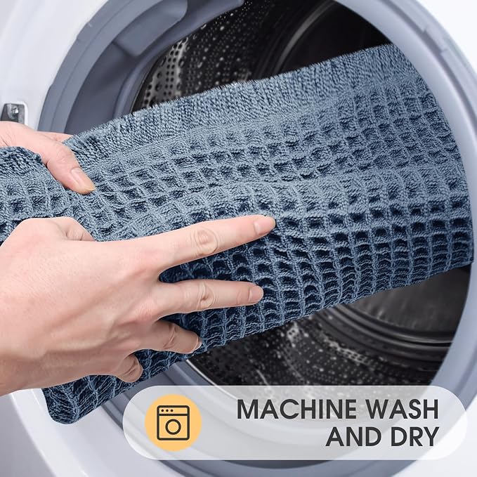 Extra Large Waffle Bath Mat Blue 6'x2'(72" x 24"), Boho Woven Modern Bath Mat Rugs, Absorbent Non Slip Bathroom Rugs, Soft Washable Bath Rugs with Tassels for Bedroom, Kitchen, Shower, Tub