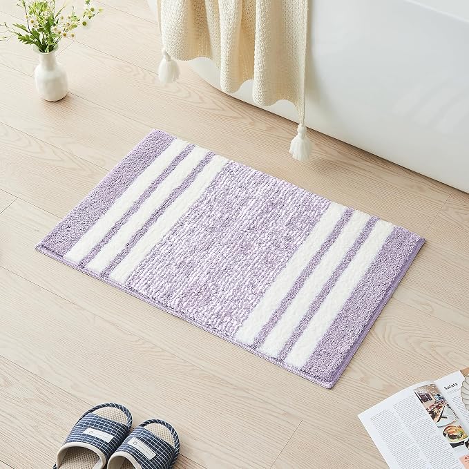 CozeCube Purple Striped 36"x24" Non Slip Washable Bath Mat | For Bathroom, Fluffy Absorbent Microfiber Bath Mats Machine Wash, Stylish Large Aesthetic Bathroom Rugs
