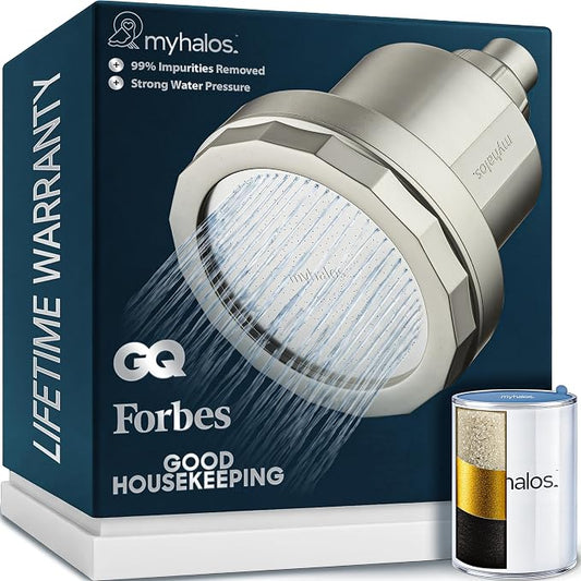 MyHalos® Filtered Shower Head, Shower Head Filter for Hard Water | High Pressure, Removes Chlorine & Heavy Metals, Water Softener, Filter Shower Head, Water Filter, Filtro Para Ducha De Baño