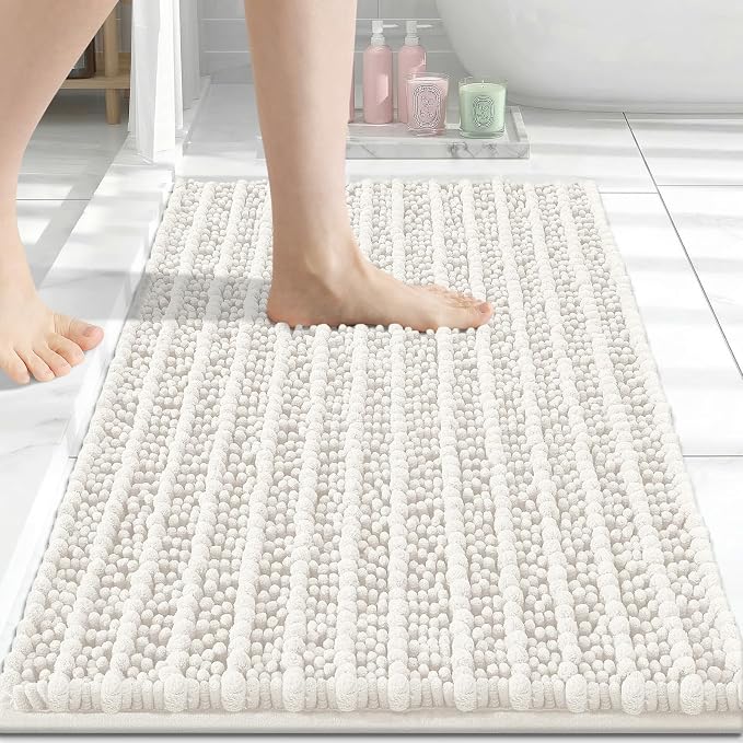Arotive Bathroom Rugs Mat 30x17, Soft Absorbent Chenille Shaggy Bath Mat | Ivory, Machine Wash Dry, Bath Rugs for Bathroom Floor, Tub and Shower, Home Decor Accessories