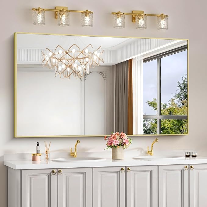 COFENY Gold Bathroom Mirror for Wall, 60x30 Inch Rectangle Mirrors with Metal Frame, Modern Vanity Wall Mirror Decor for Bathroom Living Room, Entryway Hangs Horizontal or Vertical