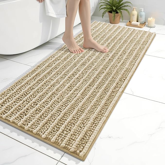 Arotive Bathroom Rugs Mat 47x20, Soft Absorbent Chenille Shaggy Bath Mat | Beige, Machine Wash Dry, Bath Rugs for Bathroom Floor, Tub and Shower, Home Decor Accessories