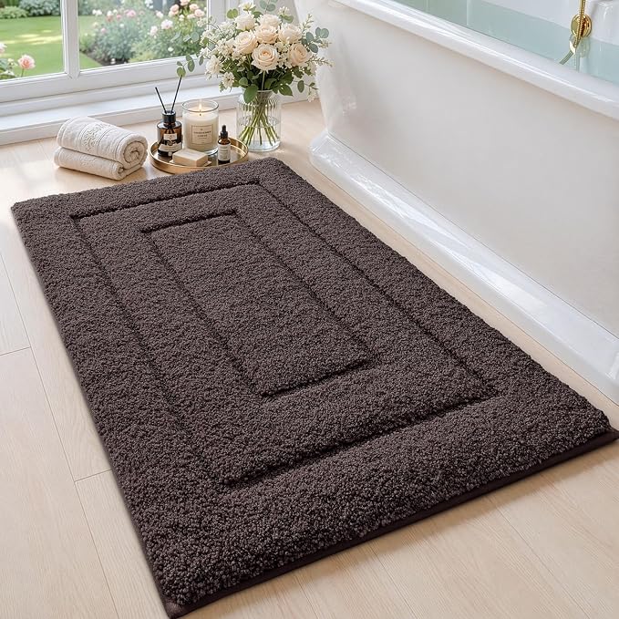 DEXI Bathroom Rugs 32x20, Non-Slip and Absorbent Bath Mat, Brown | Machine Washable, Soft Plush Microfiber Bathmat with Rubber Back, Quick Dry Rug for Shower, Tub, Sink