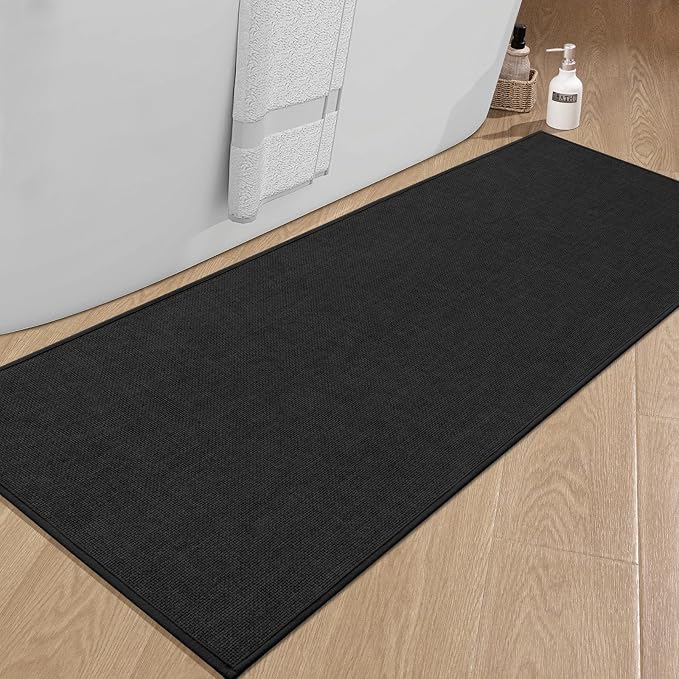 Bathroom Rugs Mat 59x25, Ultra Thin Non Slip Bath Mat Large Quick Dry Absorbent Bath Mat for Bathroom Floor, (Black, 59"x25")