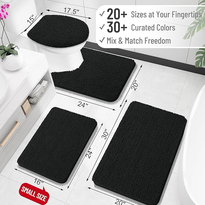 OLANLY Bathroom Rugs 32x20, Extra Soft Absorbent Chenille Bath Rugs | Black, Quick-Drying Rubber Backing, Machine Washable Bath Mat for Bathroom Floor, Tub and Shower, Home Decor Accessories