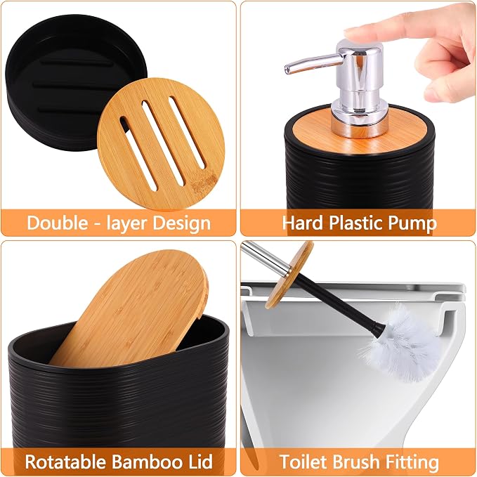 25 PCS Black Bathroom Accessories Set丨Shower Curtain Bathroom Accessory | All-in-One Kit with Shower Curtain,rug,Trash Can,Toothbrush Holder,Toilet BrushSoap Dispenser,Toothbrush Cup,etc for Home