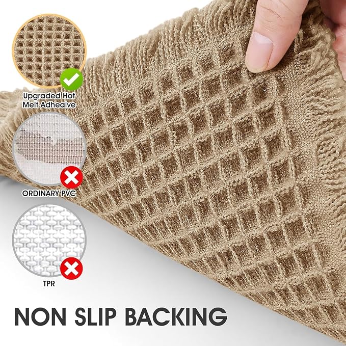 Extra Large Waffle Bath Mat, Boho Bathroom Rugs Absorbent Non Slip, Soft Bathroom Mats, Machine Washable Knit Bath Rugs with Tassels for Bathroom, Bedroom, Kitchen, Shower, Tub, Beige, 6'x2'