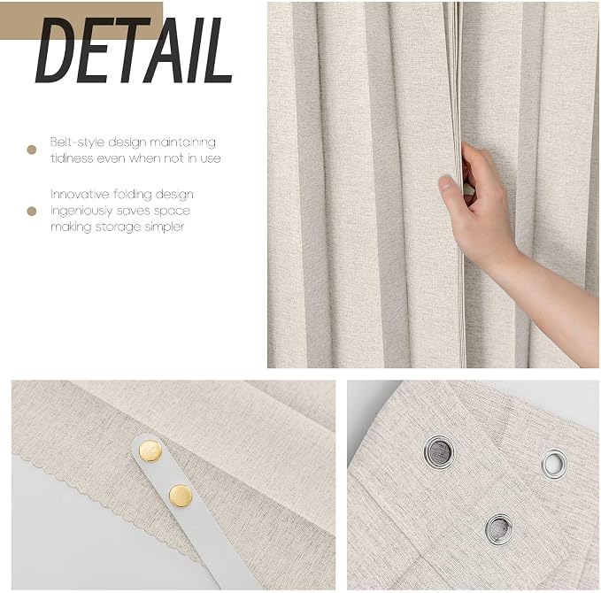AJAZZ Magnetic Folding Shower Curtains Fabric Polyester Material Waterproof Shower Curtain Suitable for Family Hotel Homestay (Natural,77" W x 78" L) 1 Panel