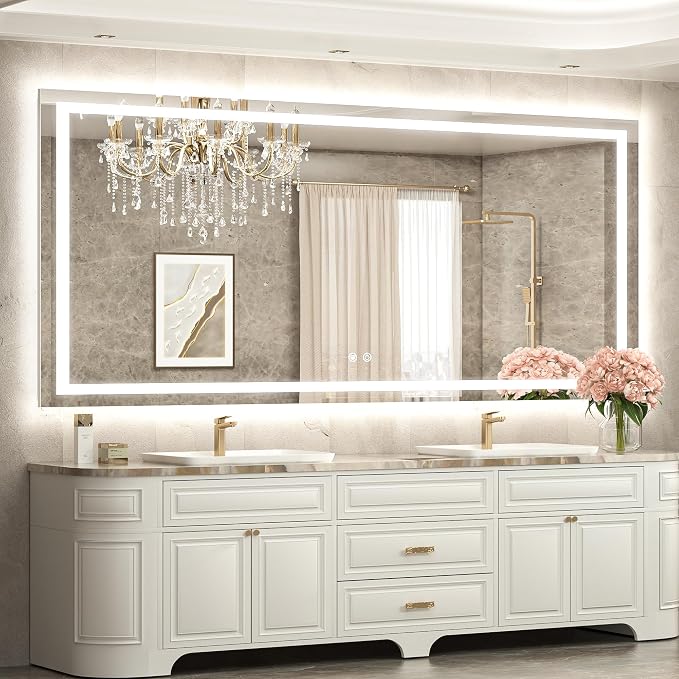 72 x 36 LED Bathroom Mirror with Lights, Brighter Front and Backlit Led Lighted Vanity Mirror Wall Mounted, 3-Color Dimmable Light up Anti Fog Mirror, Waterproof, Shatterproof Tempered Glass