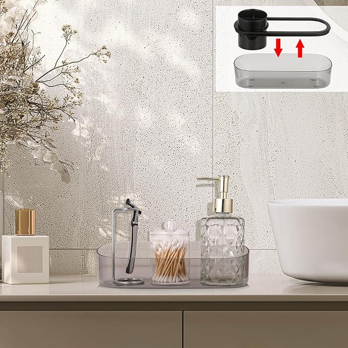 Ayswupt Black Toothbrush Holder for Bathroom,Detactable Bathroom Tray for Men,Electric Tooth Brushing Holder,Bathroom Countertop Organizer,Tooth Brush Toothpaste Caddy Storage,Vanity Sink Accessories