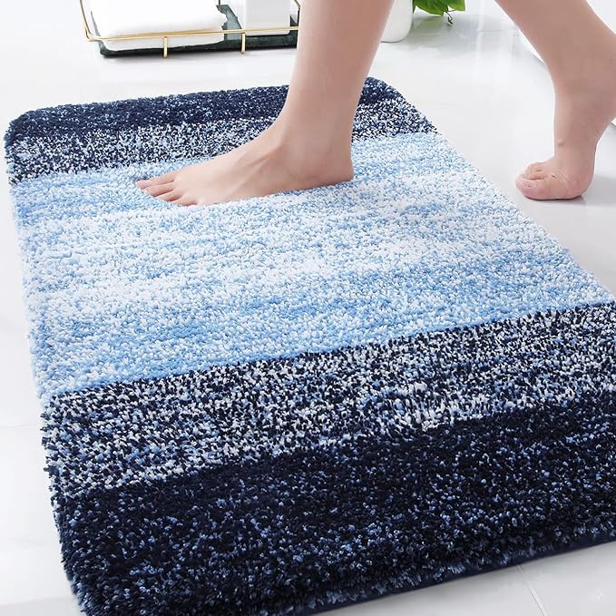 Arotive Microfiber Bathroom Rugs, Shaggy Soft Absorbent Bath Rug, 34x21 | Blue, Rubber Backing Thick Plush Machine Washable Dry Bath Mats for Bathroom, Tub and Shower, Rectangular