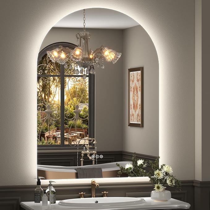 42x30 Inch Arched LED Mirror for Bathroom | Dimmable Backlit Mirror Shatter-Proof Tempered Glass, Anti-Fog, 3 Colors, Memory Function, ETL Listed