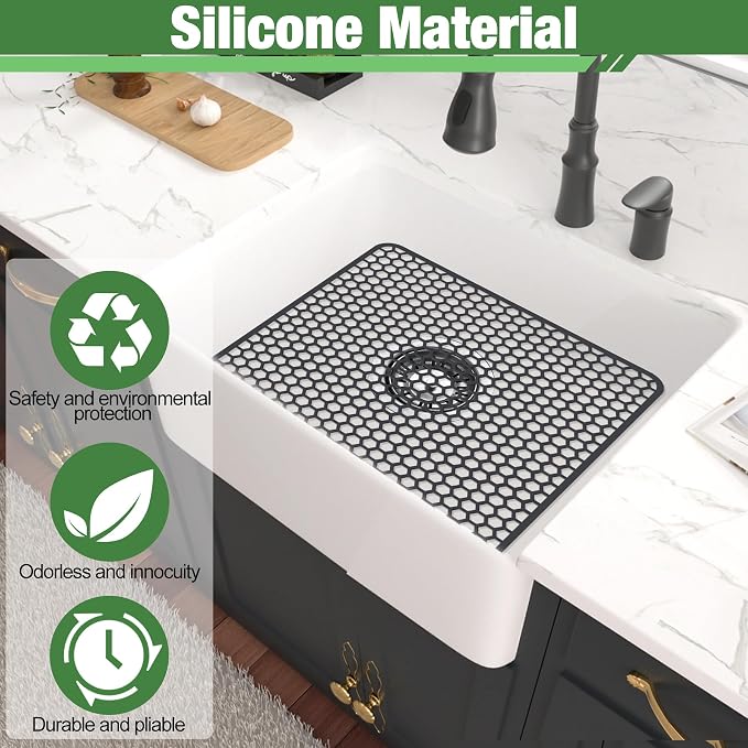 Sink Protectors Mat - 13.58"x13.58" Kitchen Sink Pad for Bottom of Basin for Protection of Stainless Steel and Tableware, Farmhouse Rubber Basin Mat Protector - Dark Gray