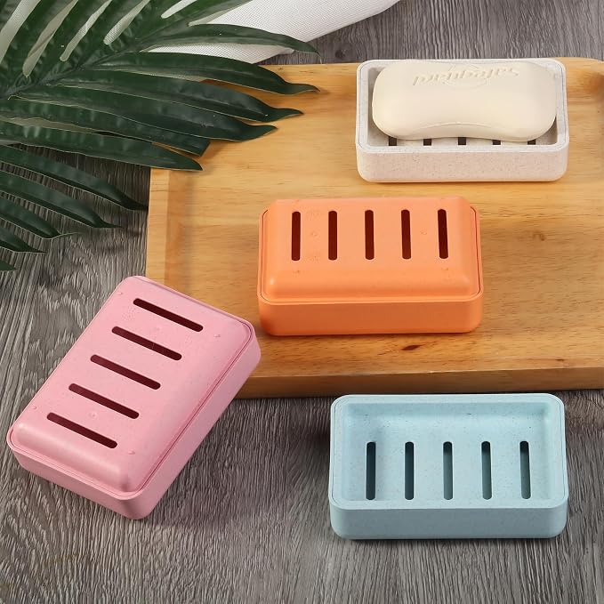 Soap Dish with Drain 2 Pack Plastic Sponge Holder for Shower | Soap Box Double Layer Draining Soap Case Soap Container Easy Cleaning for Bathroom Kitchen Sinks