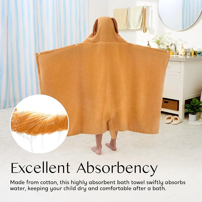 Joiedomi Hooded Towel for Kids Soft 100% Cotton Bath Beach Towel 30" x 50" for Kids 3-8 Years Toddler Pool Poncho with Hood Absorbent Swim Wrap for Boys Girls Brown Dog