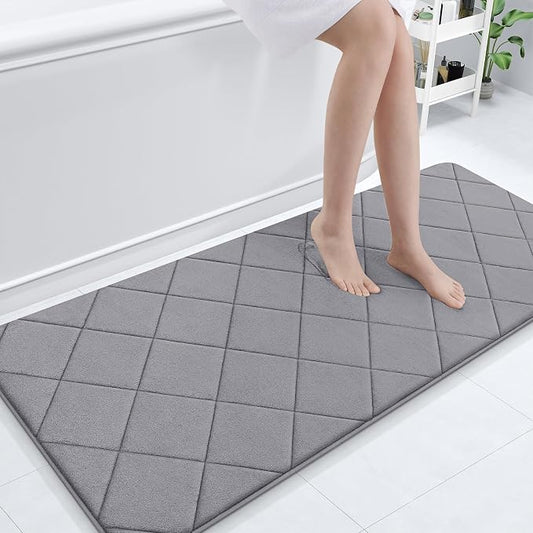 OLANLY Memory Foam Bath Mat 59x24, Ultra Soft and Absorbent Bathroom Rugs | Medium Grey, Quick Dry, Machine Washable Shower Bath Rugs, Comfortable Bath Carpet for Bathroom Floor, Tub and Shower