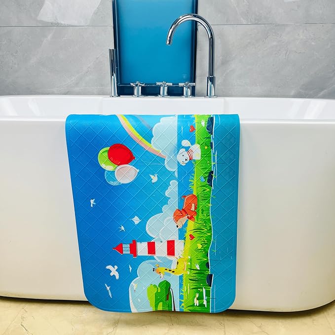 Bath Mats for Tub Kids,Baby Toddler - Large Cartoon Non-Slip Bathroom Bathtub Anti-Slip Shower Mats for Floor 35x15,Machine Washable XL Size Bathroom Mats (Lighthouse)