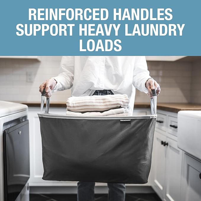 CleverMade Collapsible Laundry Basket, 60L Pop-Up Hamper, 2 Pack, Charcoal | Clear Floor Space Between Laundry Days | Each Basket Holds 55 lb, Stays Upright While Loading, and Folds to 1.25 Inches