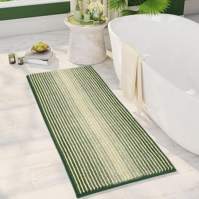 Large Bathroom Rugs, Bath Mat Rug for Bathroom Non Slip 20 x 47 Inches Water Absorbent Chenille Runner Rugs Floor Mats Machine Washable (Green)