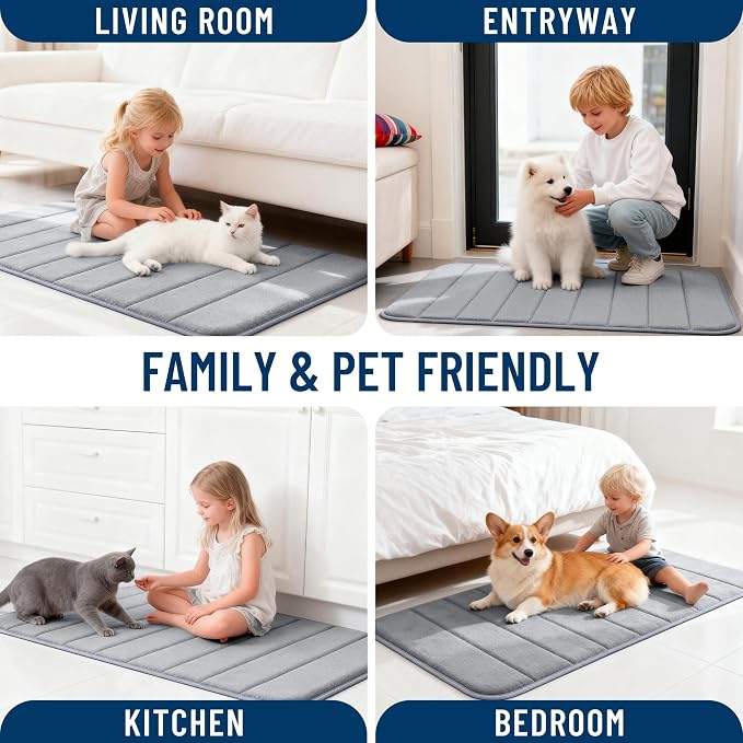OLANLY Memory Foam Large Bath Mat 70x46, Super Soft Absorbent Bathroom Rugs | Grey, Quick Dry Bath Rug, Machine Washable Shower Floor Mats, Bathmat Carpet for Bathroom Floor, Tub and Shower