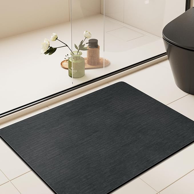 Mecko Bath Mat Ultra Thin Black, 20"x24" | -Non-Slip,Quick Dry,Absorbent Bathroom Rug Suit For Tile floors,Easy Care Shower Rug in Front of Bathtub,Sink,Shower