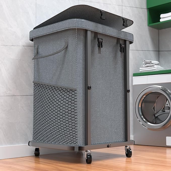 Laundry Hamper with Lid,150L Rolling Laundry Basket with Wheels,Grey | Dirty Clothes Hamper with Metal Frame and Removable Bag Design,Large Rolling Hampers for Laundry Room, Bedroom,Dorm